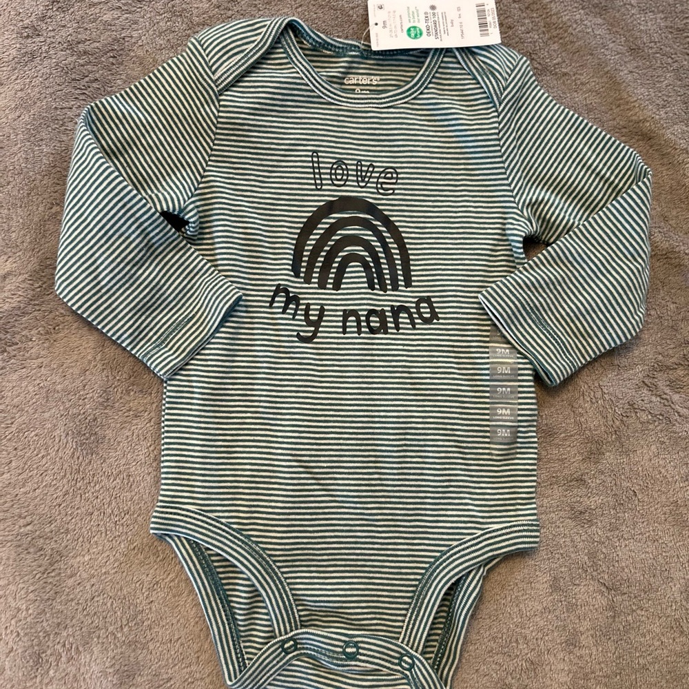 Carter's Green Striped Baby Onesie 9M
